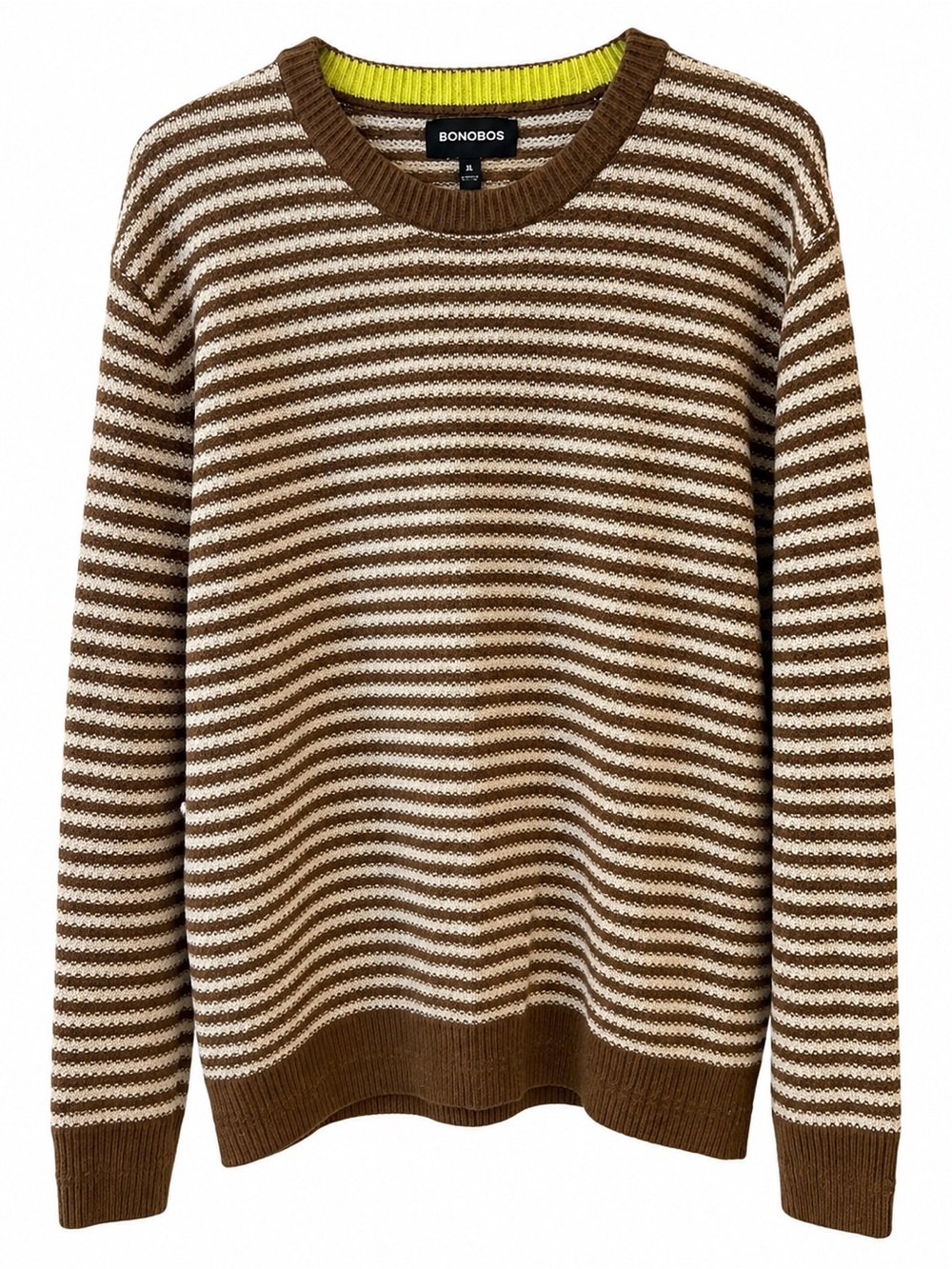 Men’s Bonobos Striped wool Crewneck Sweater with Contrast Neck size XL